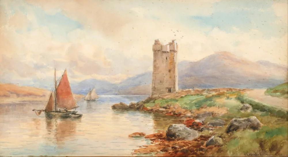ROSS CASTLE, KILLARNEY, COUNTY KERRY by Alexander Williams, watercolour, offered Apr 2017