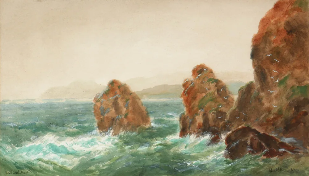 ACHILL COAST, COUNTY MAYO by Alexander Williams, watercolour, offered Apr 2017