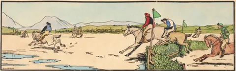 Jack Butler Yeats, THE STRAND RACES: THE START AND THE FINISH (A PAIR), hand-coloured Cuala Press print; (2); (framed uniformly)