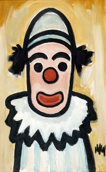CLOWN by Markey Robinson, gouache on board, sold Dec 2016