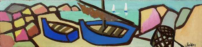 BLUE BOATS by Markey Robinson, oil on panel, sold Dec 2016