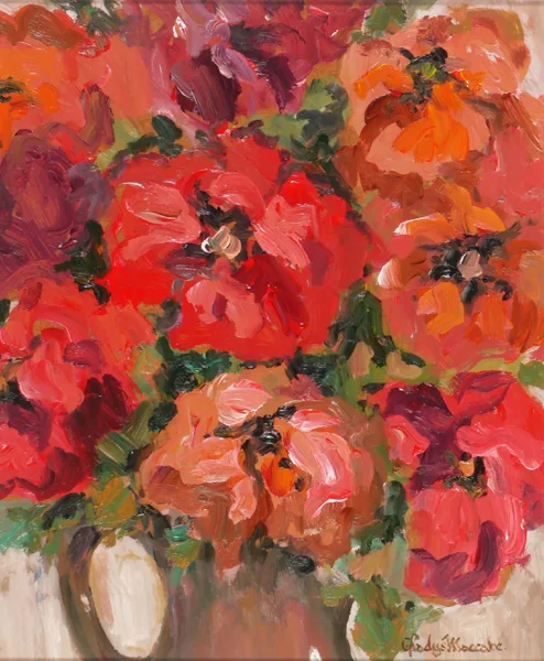 FLOWER STUDY by Gladys Maccabe, oil on board, offered Dec 2016