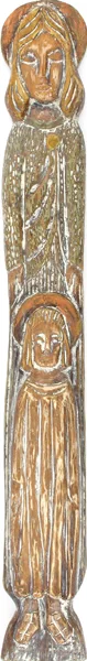 MOTHER AND CHILD by Markey Robinson, 1970, wood carving, offered Dec 2016