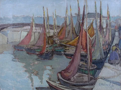 SAILBOATS AT HARBOUR by Georgina Moutray Kyle, oil on canvas, sold Dec 2016