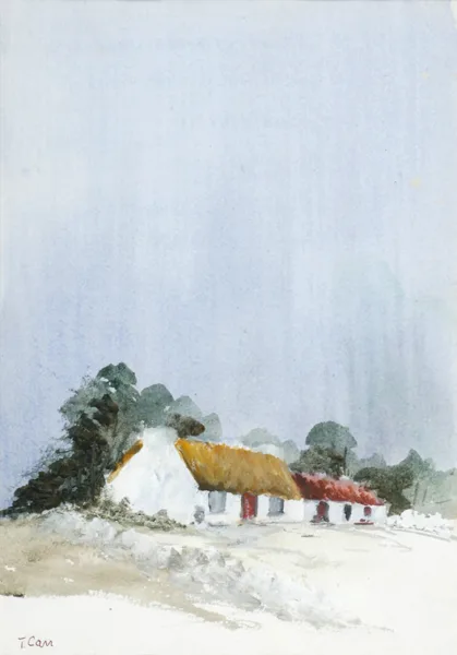THATCHED COTTAGE by Tom Carr, oil and watercolour, sold Dec 2016