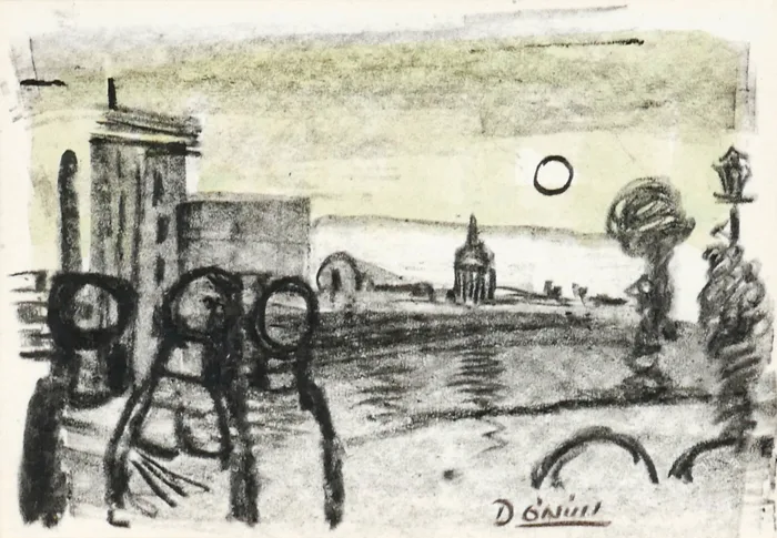 CITYSCAPE by Daniel O'Neill, charcoal, sold Dec 2016
