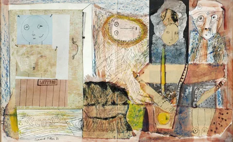 UNTITLED by Gerard Dillon, 1961, ink, pastel and watercolour with collage on paper, sold Dec 2016
