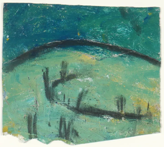UNTITLED [LANDSCAPE] by Basil Blackshaw, oil on paper; (irregular), sold Dec 2016