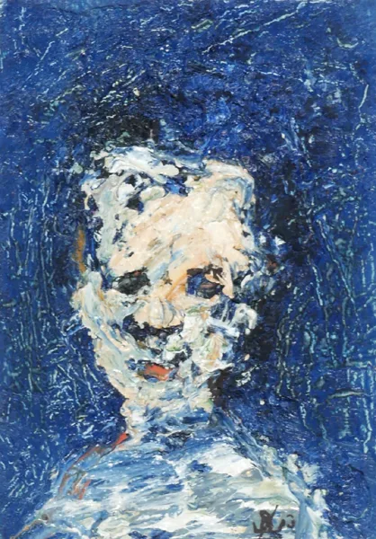 HEAD IN BLUE by John Kingerlee, oil on board, sold Dec 2016