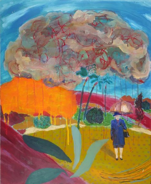 Benjamin Crawford, A QUEEN IN HOCKNEY'S GARDEN, 2008, oil on board