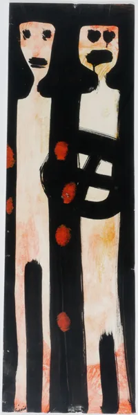 TWO FIGURES by Martin Finnin, oil on card laid on Styrofoam board, offered Dec 2016