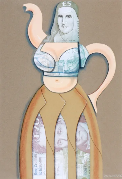John Kindness, MANILLA THE NUN, chalk and collage on paper