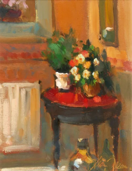 THE HALL TABLE by Liam Treacy, 1996, oil on board, sold Dec 2016