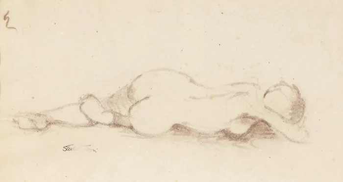 RECLINING NUDE by Stella Steyn, conté, sold Dec 2016