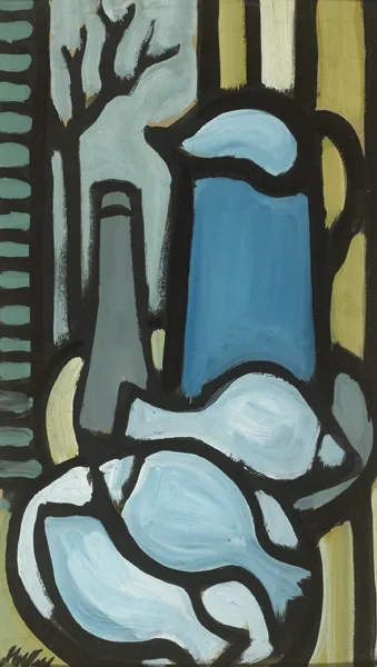 STILL LIFE WITH FISH by Markey Robinson, gouache, sold Oct 2016