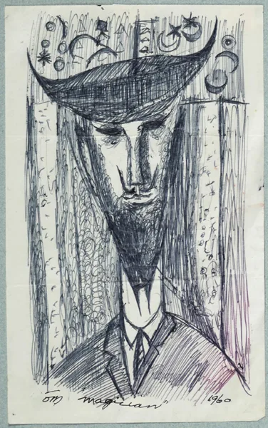 MAGICIAN by Tony O'Malley, 1960, pen and ink, sold Oct 2016