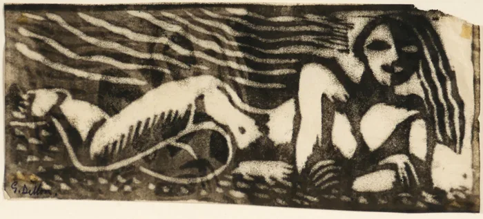 FEMALE FIGURE RECLINING by Gerard Dillon, monoprint, sold Oct 2016