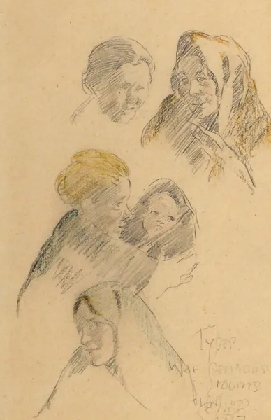 TYPES WAR PENSIONS ROOMS by William Conor, 1907, pencil and crayon, sold Oct 2016