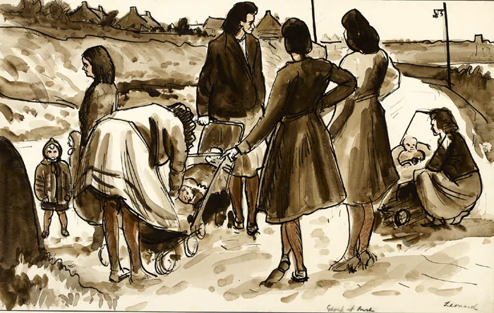 GROUP AT RUSH by Patrick Leonard, ink, pastel and watercolour, sold Oct 2016