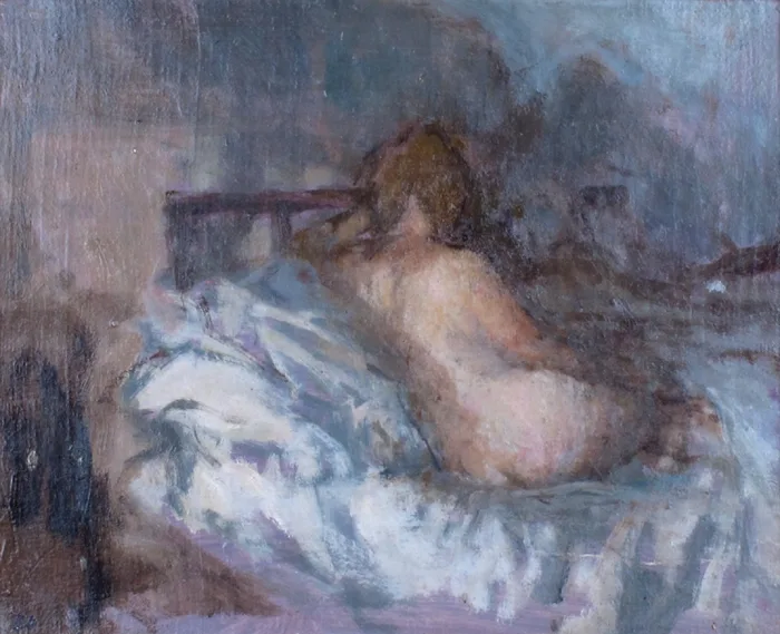 NUDE CANDLELIGHT, EASTER by Bernard Dunstan, 1951, oil on board, sold Oct 2016