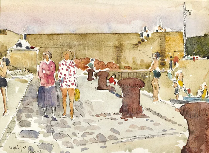 LOUGHSHINNY, COUNTY DUBLIN by Patrick Leonard, 1955, watercolour and ink, offered Oct 2016