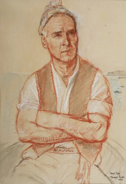 ARAN MAN by Thomas Ryan, 1969, conté and chalk on paper, offered Oct 2016
