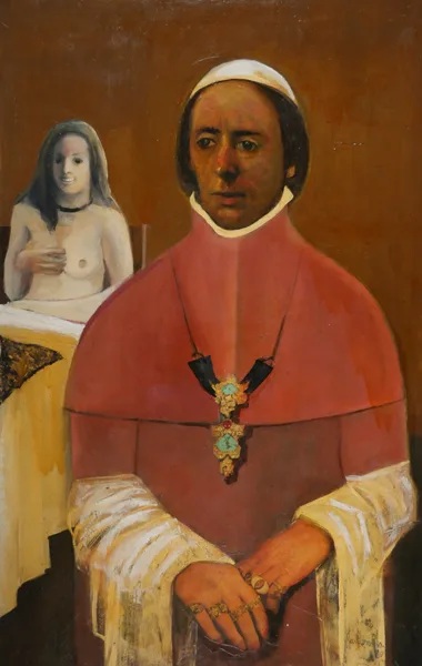 CARDINAL WITH NUDE by Jack Donovan, 1980, oil on board, sold Oct 2016