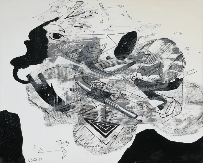 JAZZ ABSTRACT by Piet Sluis, 1993, ink and mixed media, offered Oct 2016