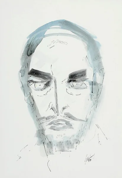 SELF PORTRAIT, 1990 and LADY WEARING A HAT (A PAIR) by J.P. Donleavy, ink and watercolour; (2), sold Oct 2016