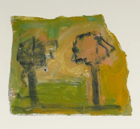 Basil Blackshaw, UNTITLED [TWO TREES], oil on paper; (irregular)