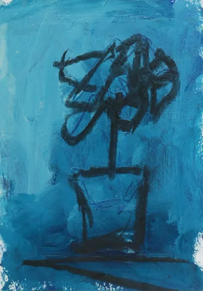 Basil Blackshaw, UNTITLED [FLOWER POT AGAINST BLUE BACKGROUND], oil on paper