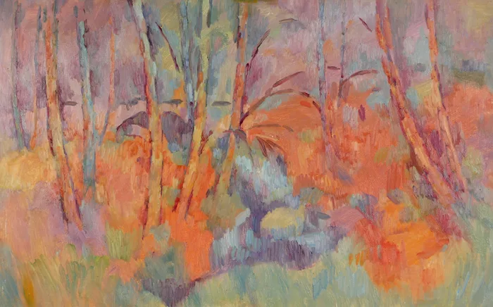 LANDSCAPE WITH TREES by Desmond Carrick, oil on board, offered Oct 2016