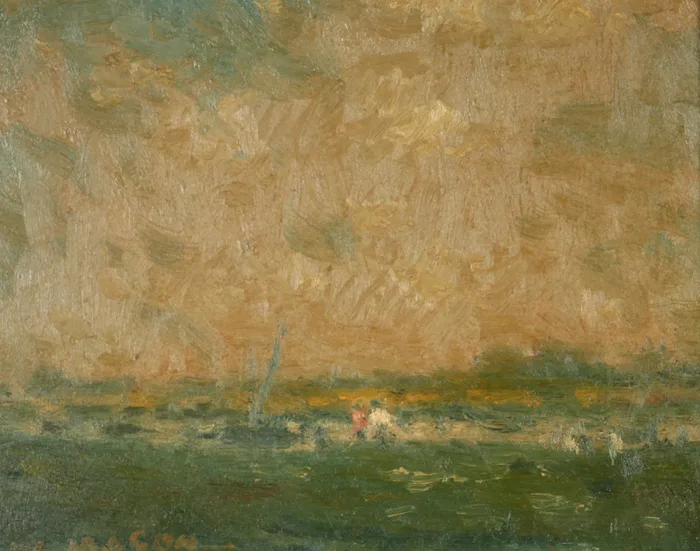 LANDSCAPE WITH TWO FIGURES by William Mason, oil on board, sold Oct 2016