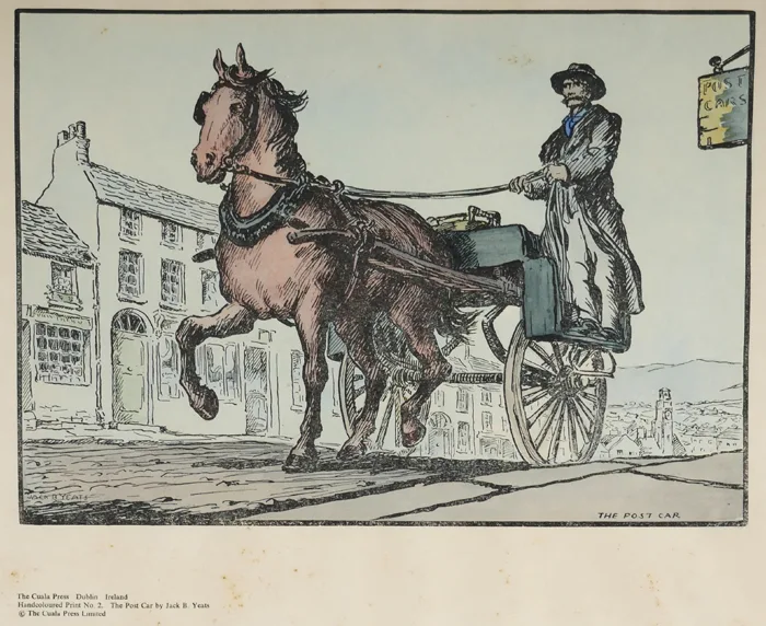 THE POST CAR by Jack Butler Yeats, hand-coloured Cuala Press print, sold Oct 2016