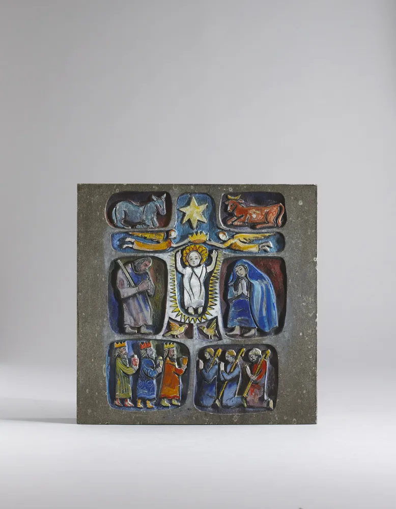 Gerard Dillon, NATIVITY, hand-painted stone carving; (unique)