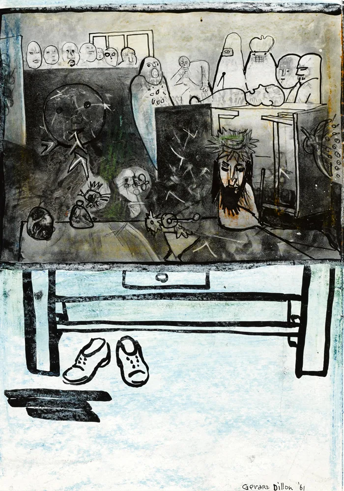 STUDIO FANTASY by Gerard Dillon, 1961, mixed media, sold Sep 2016