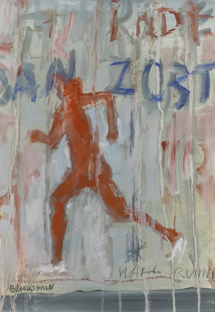 UNTITLED [FIGURE RUNNING] by Basil Blackshaw, oil on canvas board, sold Sep 2016