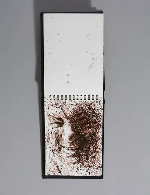 Ross Wilson, THE POET SMILES, SEAMUS HEANEY SKETCHBOOK, HARVARD UNIVERSITY, BOSTON, 1994 [COLLECTION OF TEN DRAWINGS], pen and sepia ink; in linen bound sketchbook with gilt titled upper