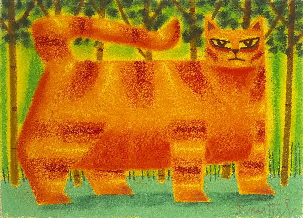 GINGER CAT by Graham Knuttel, pastel, sold Sep 2016
