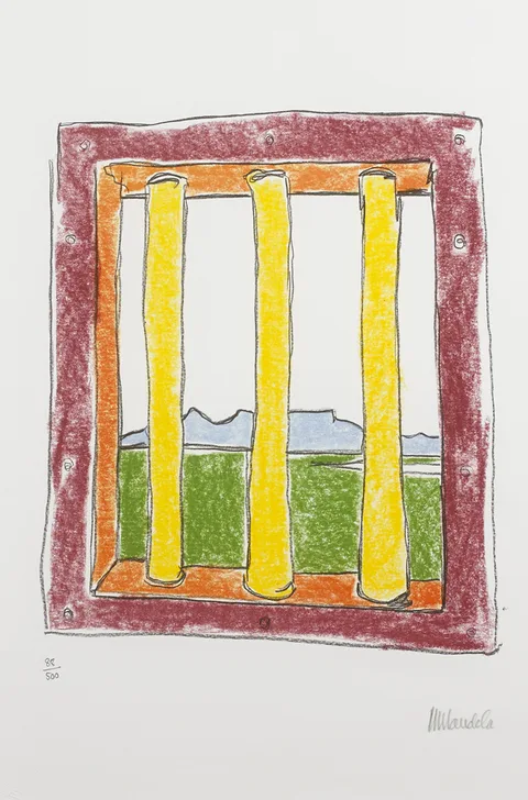 Nelson Mandela, THE WINDOW, 2002, hand-printed lithograph on Velin BFK Rives paper; (no. 88 from an edition of 500)