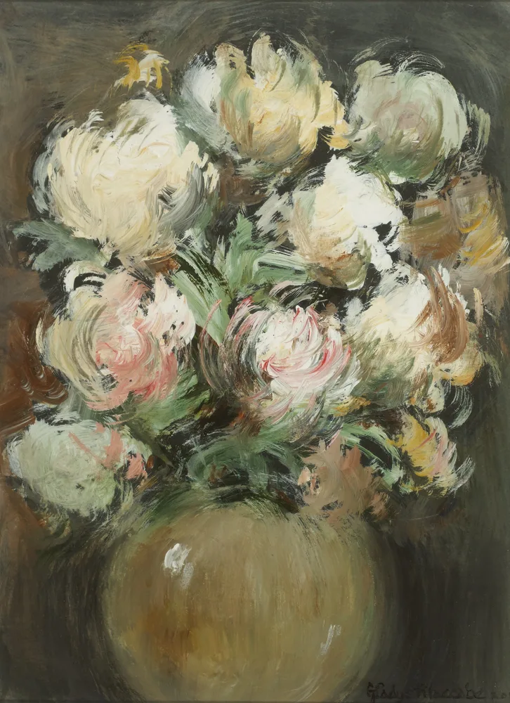FLOWERS by Gladys Maccabe, oil on board, sold Sep 2016