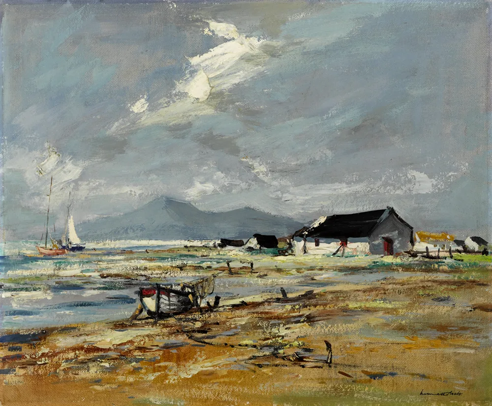 THE MOURNES FROM TYRELLA, COUNTY DOWN by Kenneth Webb, oil on canvas board, sold Sep 2016