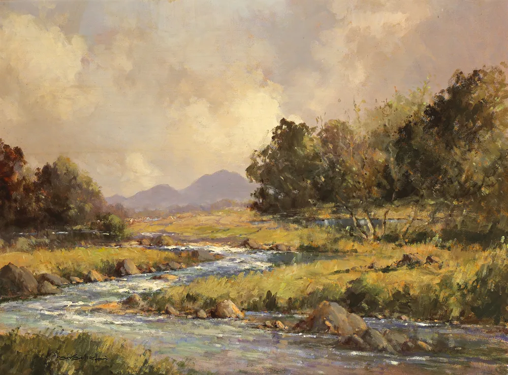 RIVER LANDSCAPE by George K. Gillespie, oil on canvas, sold Sep 2016