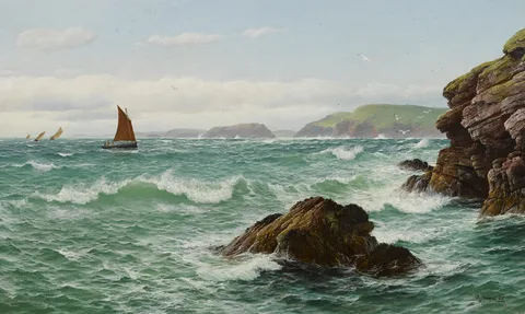 David James, AN EASTERLY BREEZE, CAERMARTHEN [SIC] BAY, SOUTH WALES, 1887, oil on canvas