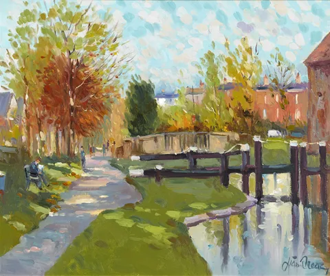 Liam Treacy, CANAL LOCK AT PERCY PLACE, DUBLIN, oil on canvas