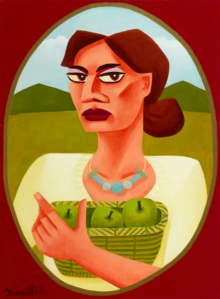 Graham Knuttel, PORTRAIT OF A LADY WITH APPLES, oil on canvas