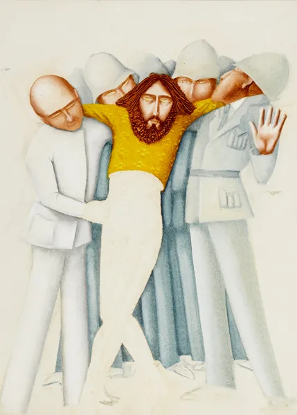 Barry Castle, JESUS AND THE POLICEMEN, oil on board