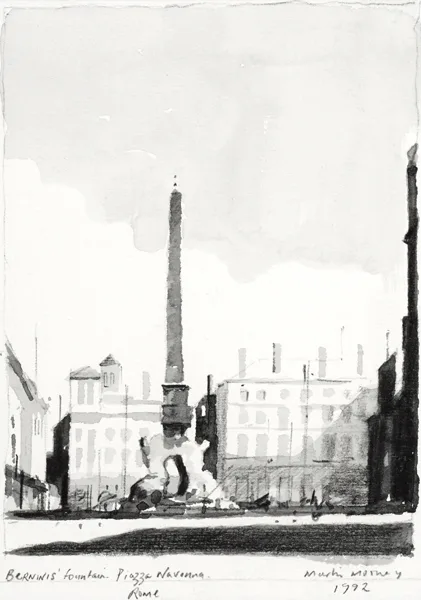 BERNINI'S FOUNTAIN, PIAZZA NAVONA, ROME by Martin Mooney, 1992, watercolour, sold Jul 2016