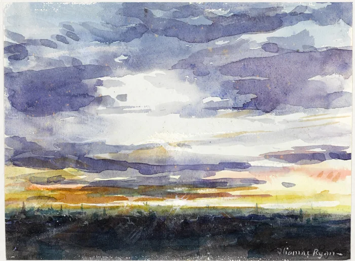 LANDSCAPE AT DUSK by Thomas Ryan, watercolour, sold Jul 2016