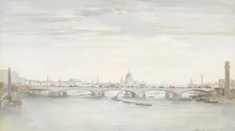 Charles Cundall, WATERLOO BRIDGE, LONDON, 1945, watercolour